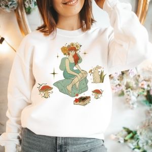 Fairy Sweatshirt, Fairy Grunge Sweatshirt, Book with Flower, Mushroom Sweatshirt